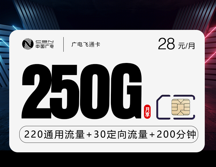 广电飞通卡新【28元250G+200分钟】-172号卡