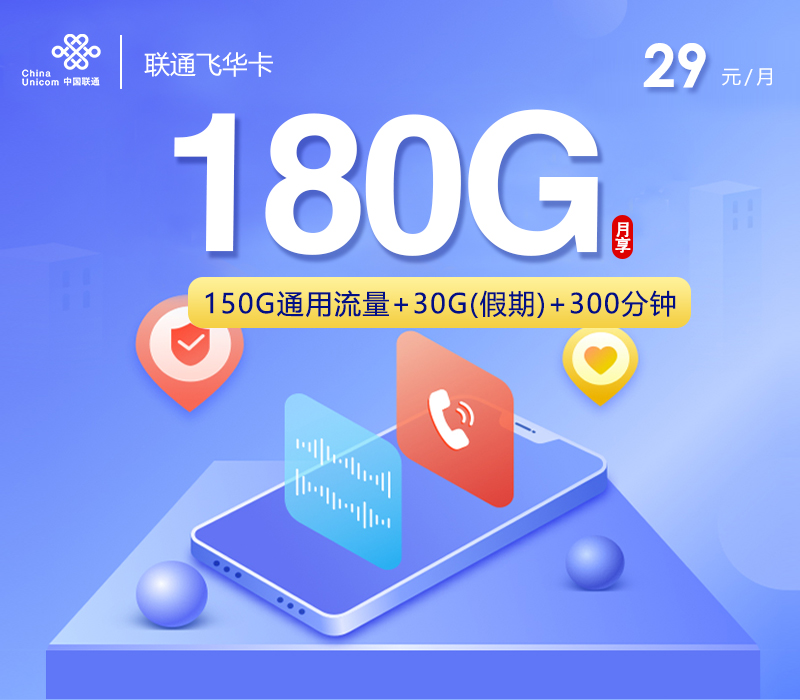 联通飞华卡【29元180G+300分钟】-卡易号卡平台