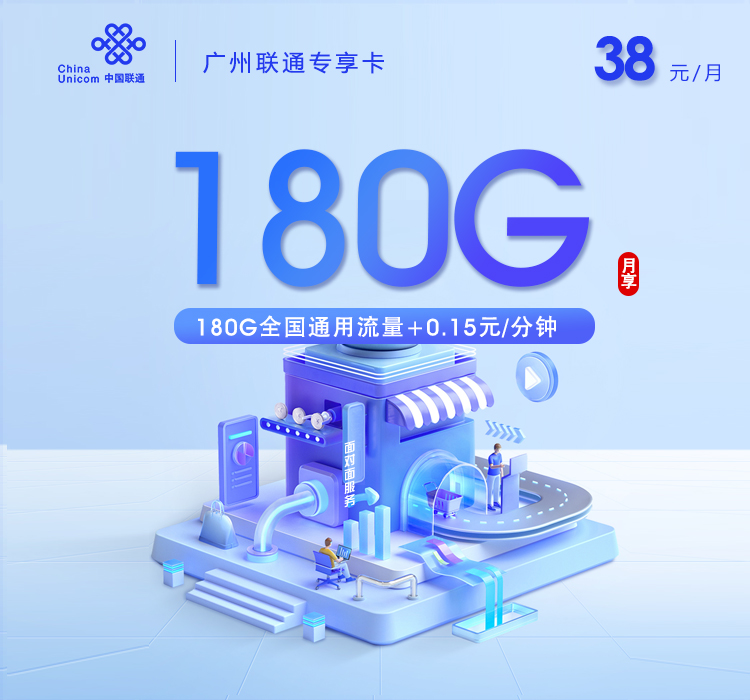 广州联通专享卡【长期38元180G】-172号卡