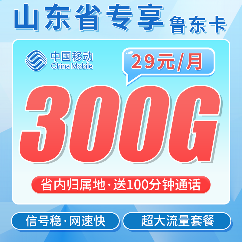 移动鲁东卡29元300G+100分钟+山东专属！-天音号