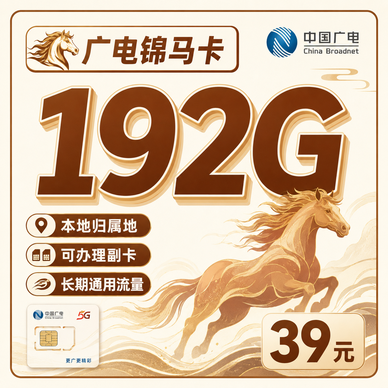 广电锦马卡39元192G通用流量+可发全国!-天音号